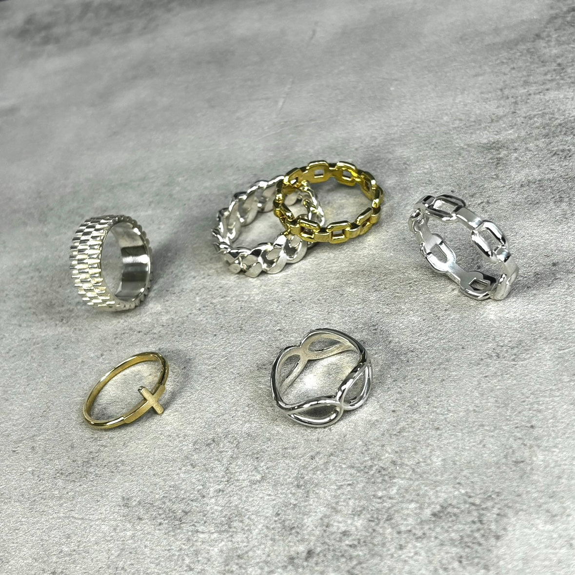 Pair of gold rings on a table